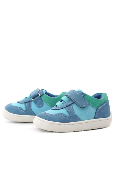 Rakerplus Bob Hakiki Deri Mavi Yeşil Barefoot Cırtlı Lastikli Bebek Sneaker Ayakkabı - 6