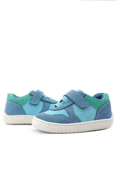 Rakerplus Bob Hakiki Deri Mavi Yeşil Barefoot Cırtlı Lastikli Bebek Sneaker Ayakkabı - 8
