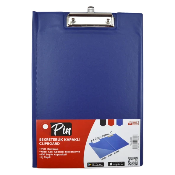 Pin A4 Plastik Kapaklı Sekreterlik Mavi (8708) ürün görseli