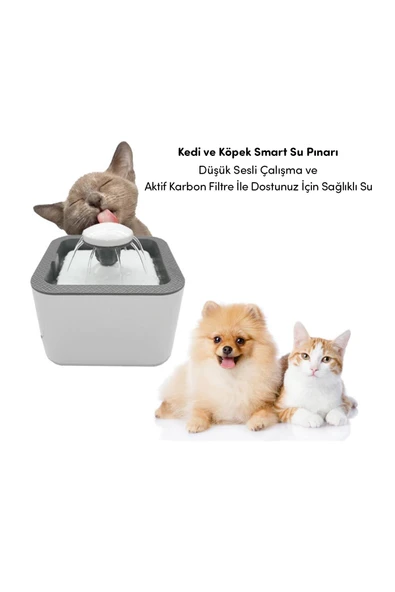 Evcil Hayvanlar Için Otomatik Kedi Su Sebili Led Işıklı 2 Litre Kapasiteli - Beyaz - 4