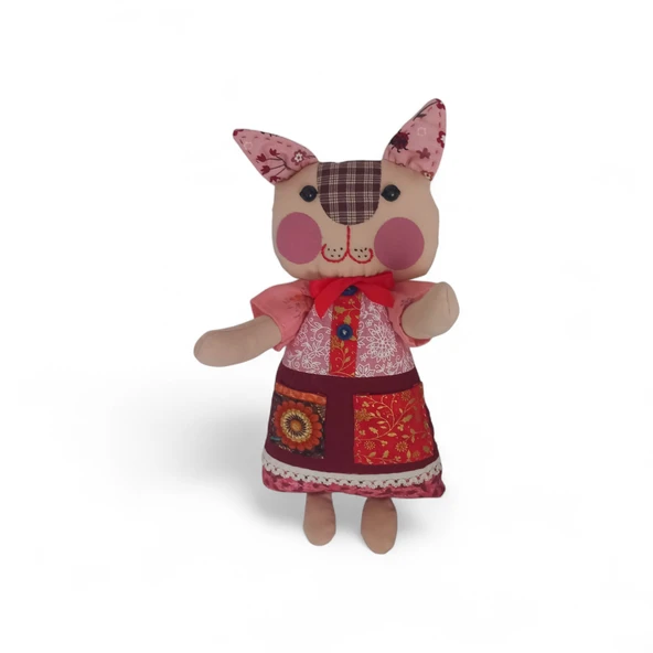 Kedi Hanım Patchwork Kırmızı Yanak Bez Bebek ürün görseli