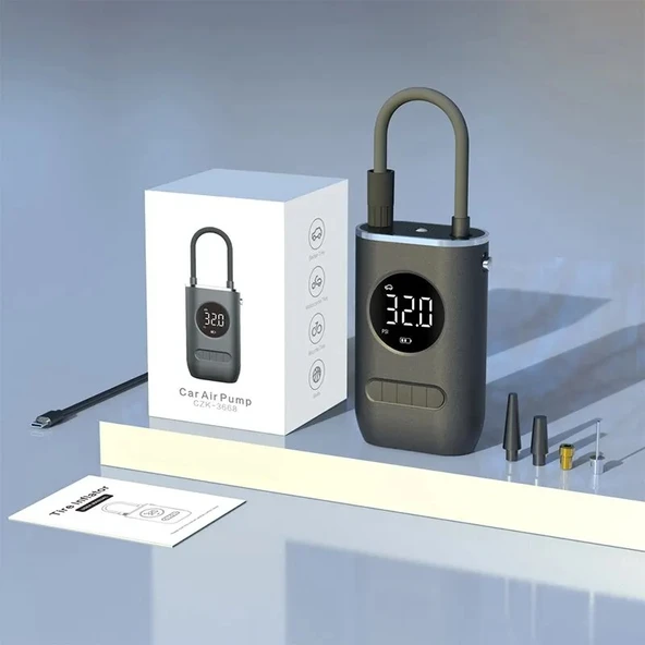 Dijital Kablosuz 4Modlu Usb 2*2000Mah Göstergeli Oto Lastik Hava Pompası Kompresörü - 7