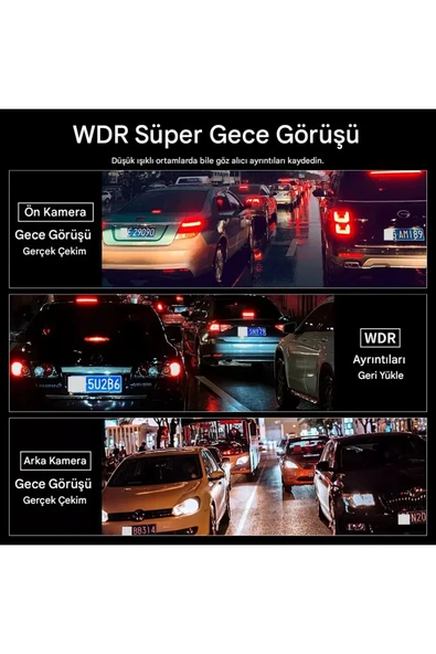 4K WiFi Çift Lensli 1080P GPS Navi WDR Gece Görüşlü Araç içi Video Kaydedici - Resim 3