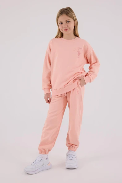 U.S. Polo Assn. Kız Çocuk Eşofman Takımı Açık Somon ürün görseli 1