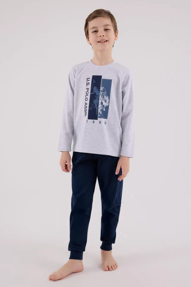 U.S. Polo Assn. Erkek Çocuk Uzun Kol Pijama Takım Kar Melanj - Resim 3