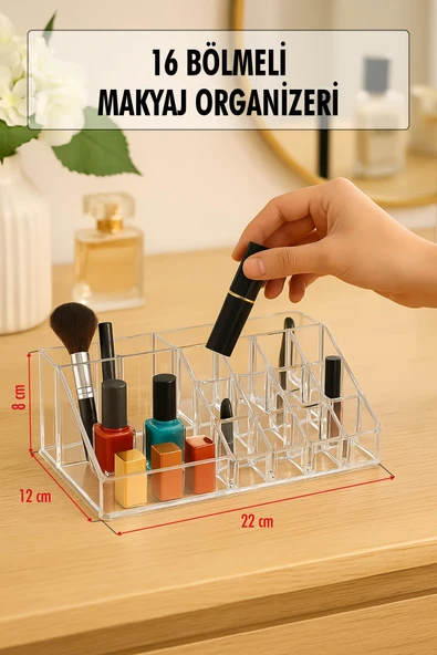 Şeffaf 16 Bölmeli Makyaj Organizeri Düzenleyici 12x22x8 cm ürün görseli