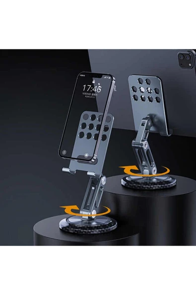 Tok Alüminyum Stant Krom Detaylı Business Model Döner Tablet Cep Telefonu Standı JR-H101 - Resim 2