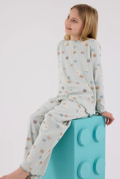 RolyPoly Kız Çocuk Uzun Kol Pijama Takım Açık Yeşil ürün görseli