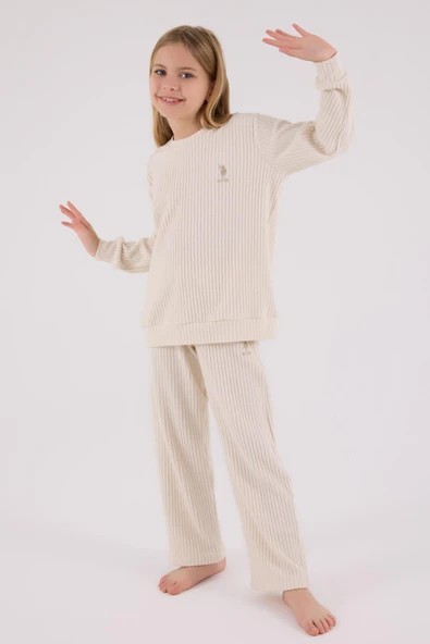 U.S. Polo Assn. Kız Çocuk Eşofman Takımı Bej ürün görseli 1