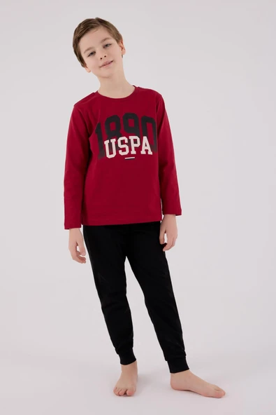 U.S. Polo Assn. Erkek Çocuk Uzun Kol Pijama Takım Bordo - Resim 2