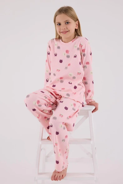 RolyPoly Kız Çocuk Uzun Kol Pijama Takım Açık Pembe - Resim 4
