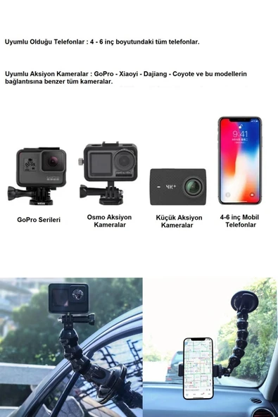 Akrobat Vantuzlu Telefon Aksiyon Kamera Tutucu Araç Telefon Tutucu Aksiyon Kamera Gopro Aksesuar - 3