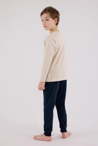 U.S. Polo Assn. Erkek Çocuk Uzun Kol Pijama Takım Bej - Resim 3