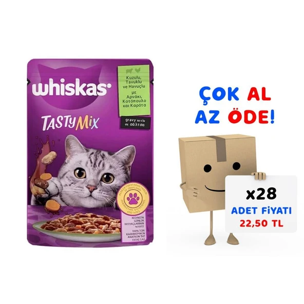 Whiskas Pouch TastyMix Sos İçinde Kuzulu Tavuklu ve Havuçlu Yetişkin Kedi Konservesi 85gr ürün görseli 1