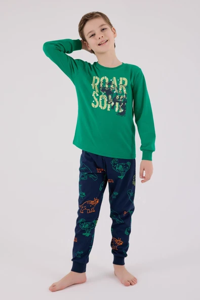RolyPoly Erkek Çocuk Uzun Kol Pijama Takım Orman Yeşili - Resim 3