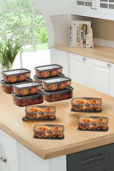 Oval 12 Parça Hava Almaz Sızdırmaz Saklama Kabı Seti Füme 4x(300/500/800 ml) ürün görseli 1