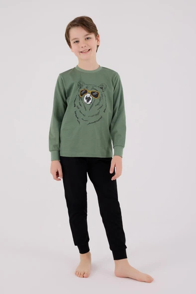 RolyPoly Erkek Çocuk Uzun Kol Pijama Takım K.Yeşil - Resim 5