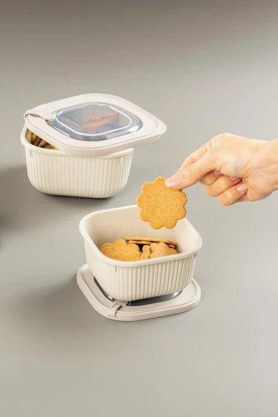 Kare 3 Parça Vakumlu Sızdırmaz Hava Almaz Saklama Kabı Seti Gri (1800/1100/600 Ml) - Resim 4