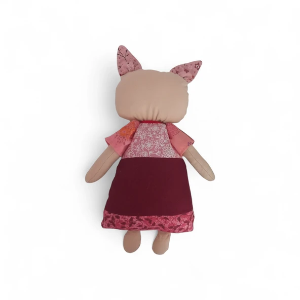 Kedi Hanım Patchwork Kırmızı Yanak Bez Bebek - Resim 3