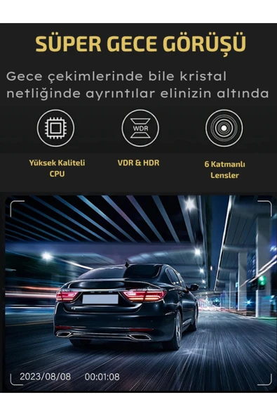 A98 Full Hd 3 Kameralı Araç Içi Güvenlik Kamerası 64gb Uyumlu Ir Gece Görüşü, Ön-arka-iç Kayıt - 3
