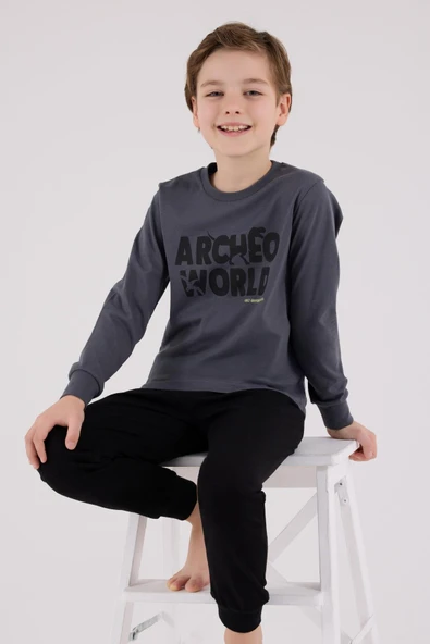 RolyPoly Erkek Çocuk Uzun Kol Pijama Takım Gri - Resim 3