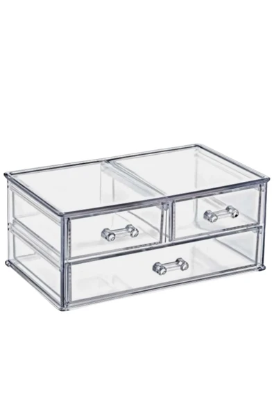 Şeffaf 3 Çekmeceli Kalemlik Düzenleyici Organizer 14x24x10 cm - Resim 4