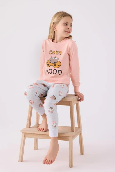 RolyPoly Kız Çocuk Uzun Kol Pijama Takım A.Somon - Resim 4