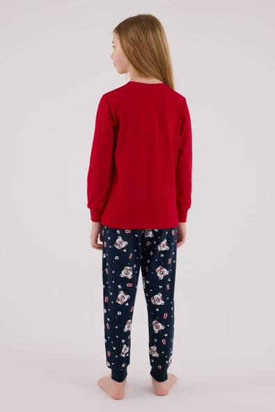 RolyPoly Kız Çocuk Uzun Kol Pijama Takım Kırmızı - Resim 4