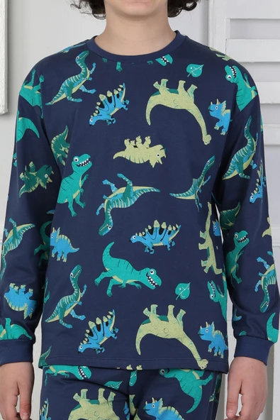 Stegosaurus desenli erkek çocuk pijama takımı - 7