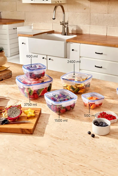 Kare 10 Parça Contalı Vakumlu Sızdırmaz Hava Almaz Saklama Kabı Seti 2x(3750/2400/1500/900/500 ml) - 2