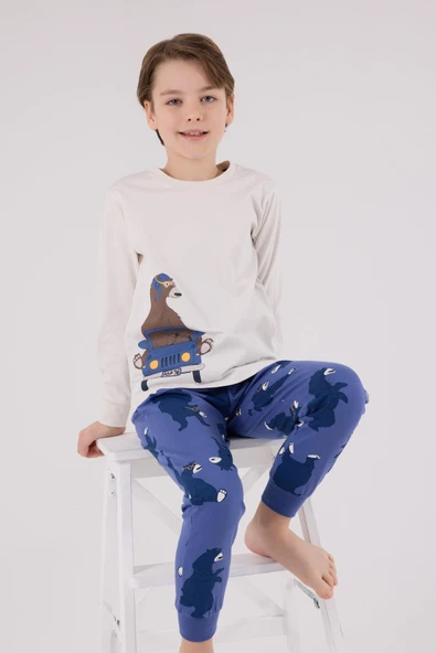 RolyPoly Erkek Çocuk Uzun Kol Pijama Takım Taş - 2