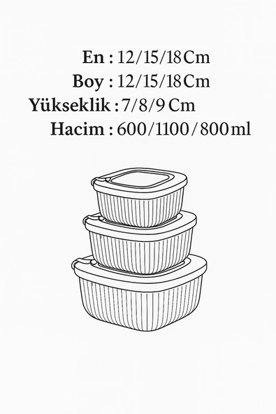 Kare 3 Parça Vakumlu Sızdırmaz Hava Almaz Saklama Kabı Seti Füme (1800/1100/600 Ml) - 5