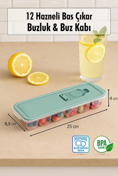 12 Hazneli Bas Çıkar Buzluk & Buz Kabı Beyaz ürün görseli 1