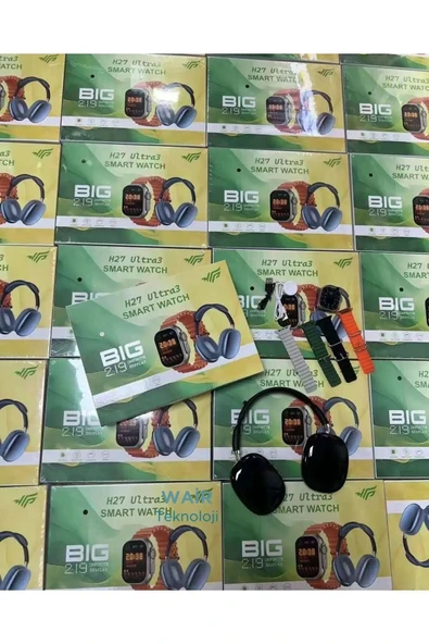 H27 Ultra 3 Akıllı Saat Bluetooth Kulaklık ve 4 Kordon Dahil Süper Set - Resim 4