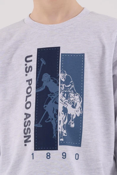 U.S. Polo Assn. Erkek Çocuk Uzun Kol Pijama Takım Kar Melanj - Resim 6