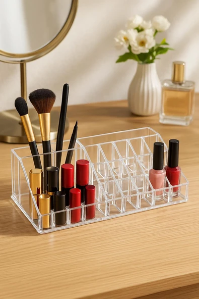 Şeffaf 16 Bölmeli Makyaj Organizeri Düzenleyici 12x22x8 cm - Resim 4