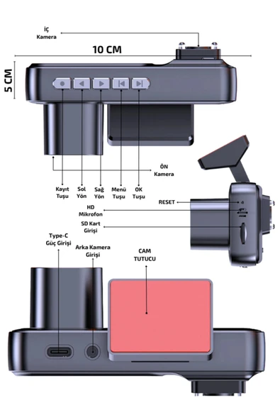 A98 Full Hd 3 Kameralı Araç Içi Güvenlik Kamerası 64gb Uyumlu Ir Gece Görüşü, Ön-arka-iç Kayıt - 5