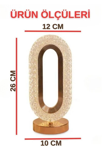 Dekoratif Kristal Şarjlı Yılbaşı Masa Lambası, Gold Led Abajur, Dokunmatik 3 Renk Modu - 4