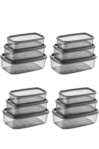 Oval 12 Parça Hava Almaz Sızdırmaz Saklama Kabı Seti Füme 4x(300/500/800 ml) - Resim 2