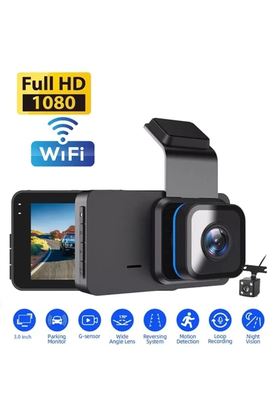 Gps Wifi G-Sensor Gece Görüşlü Ön Arka Kameralı 1296p HD Ekranlı Araç Kamerası - Resim 7