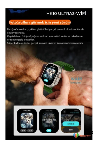 Hk10 Ultra 3 WİFİ Modeli 2.02 İnç Amoled Ekran Akıllı Saat App Store Kordon+Ekran Koruyucu Hediyeli - Resim 3