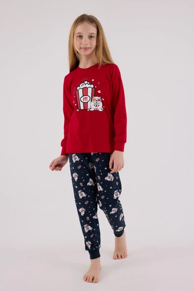 RolyPoly Kız Çocuk Uzun Kol Pijama Takım Kırmızı ürün görseli