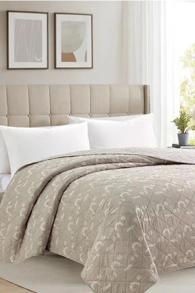 Sakura Elyaf Dolgulu Çift Taraflı Çift Kişilik 200x220 cm Kırlentsiz Tek Pike Bej - 1