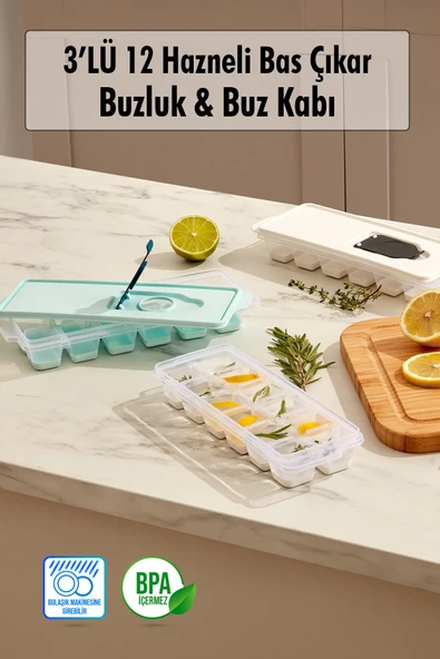 3’lü Set 12 Hazneli Bas Çıkar Buzluk & Buz Kabı ürün görseli 1