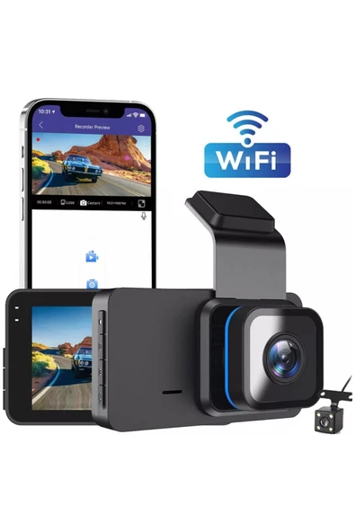 Gps Wifi G-Sensor Gece Görüşlü Ön Arka Kameralı 1296p HD Ekranlı Araç Kamerası - Resim 6