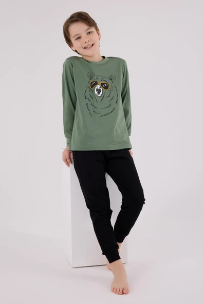 RolyPoly Erkek Çocuk Uzun Kol Pijama Takım K.Yeşil - Resim 3