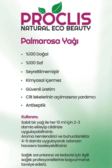 PROCLİS Palmarosa Yağı, Uçucu Yağ, Palmarosa Oil, Cymbopogon Martini 3x10 ml, 3'lü Set - 5