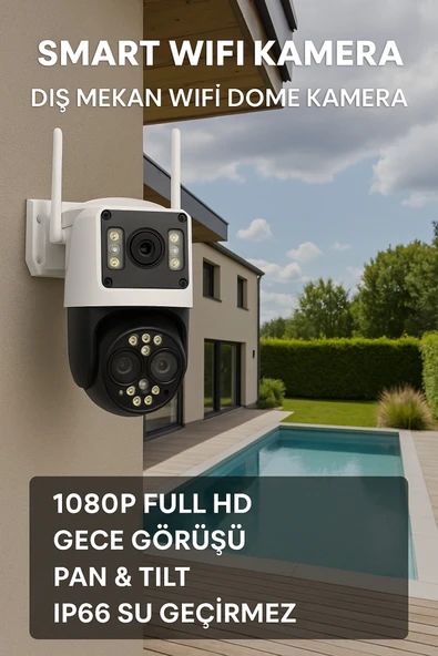 IP66 Su Geçirmez Wi-Fi Güvenlik Kamerası – Çift Lens, Uzaktan Kontrol, Sesli & Işıklı Alarm - 2
