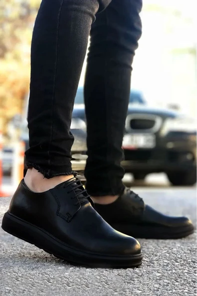 Big King Klasik Model Deri Tarz Bağcıklı Siyah Erkek Ayakkabı ürün görseli