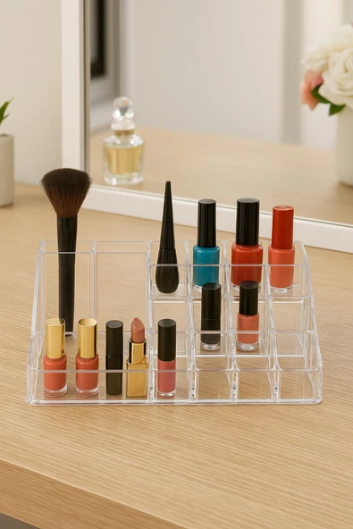 Şeffaf 16 Bölmeli Makyaj Organizeri Düzenleyici 12x22x8 cm - Resim 2